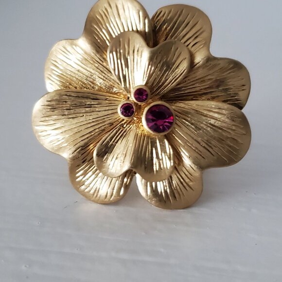 Lia Sophia Statement Goldtone Flower and Pink Crystal Ring - Picture 8 of 10